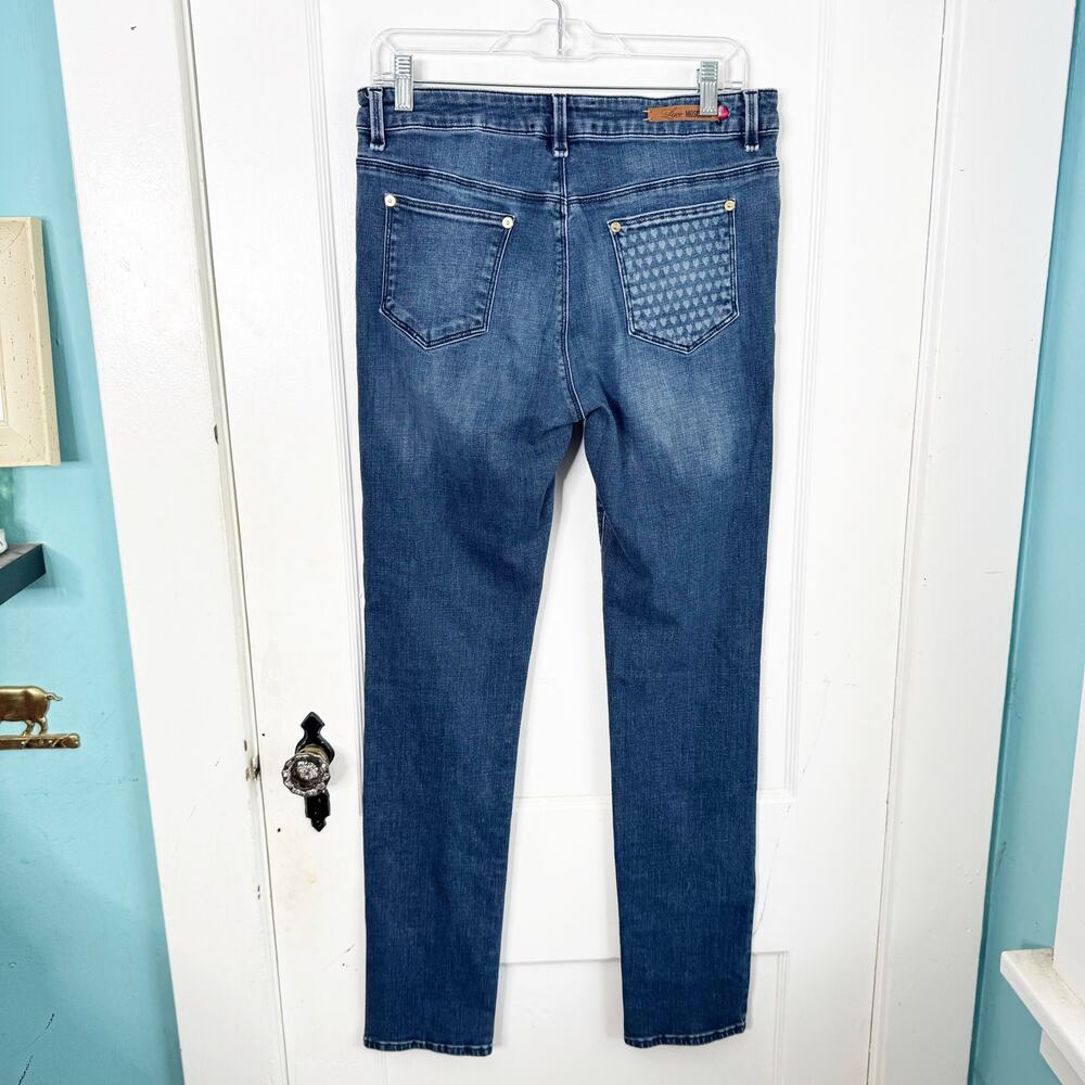 Love Moschino Mid Rise Straight Leg Jeans Allover Heart Print Back Right Pocket - Picture 7 of 13